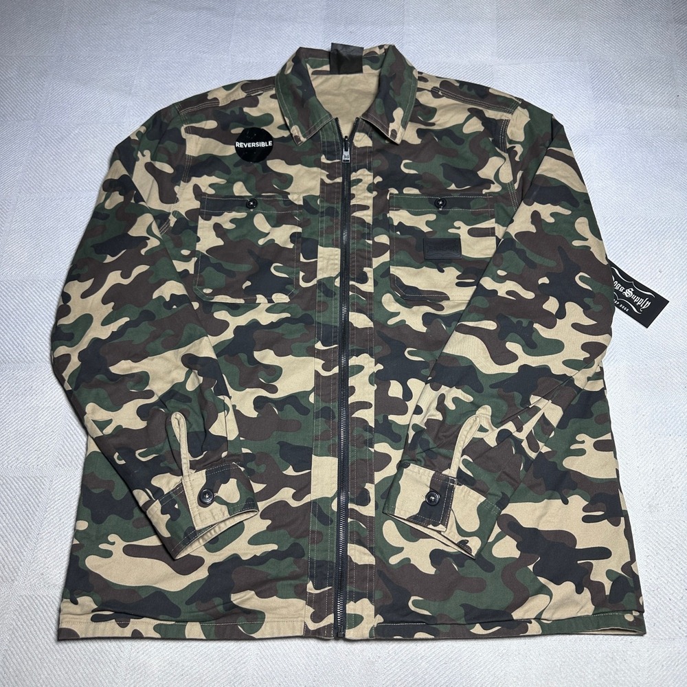 NEW Dogg Supply‎ Snoop Dogg Reversible Jacket Mens Large Camo Khaki Full Zip NWT